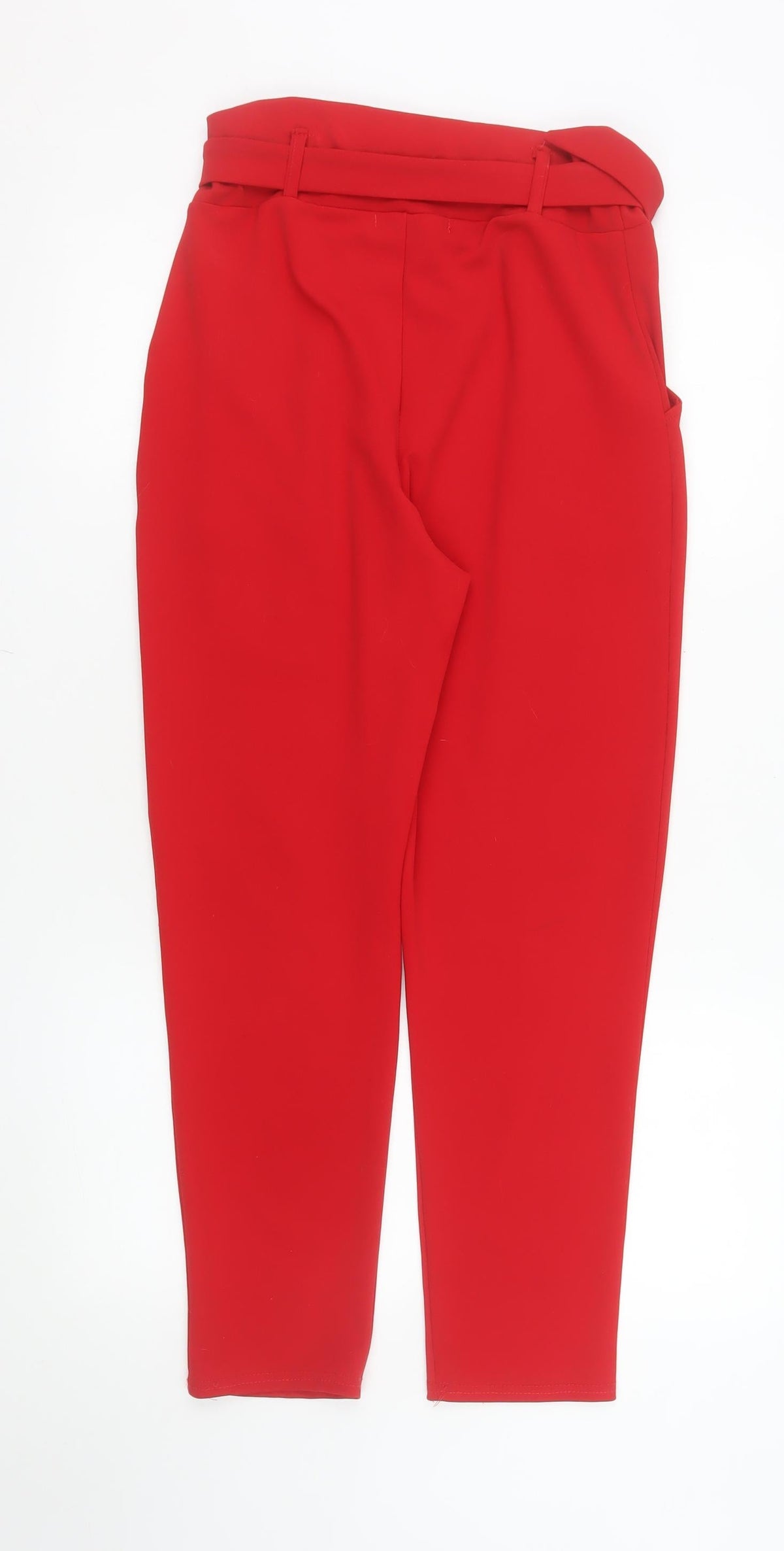 Parisian Women Red Paperbag High Waist Belted Trousers Size S