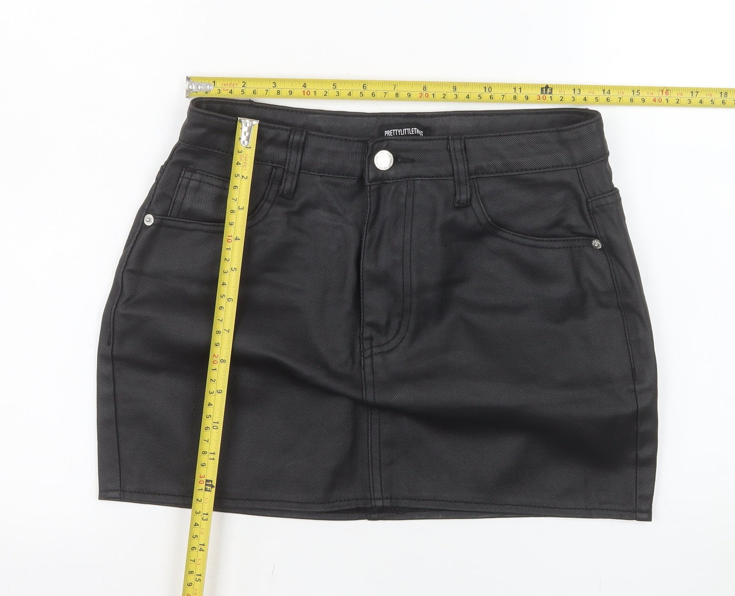 PrettyLittleThing Women Black High Rise Denim Mini Skirt UK 6