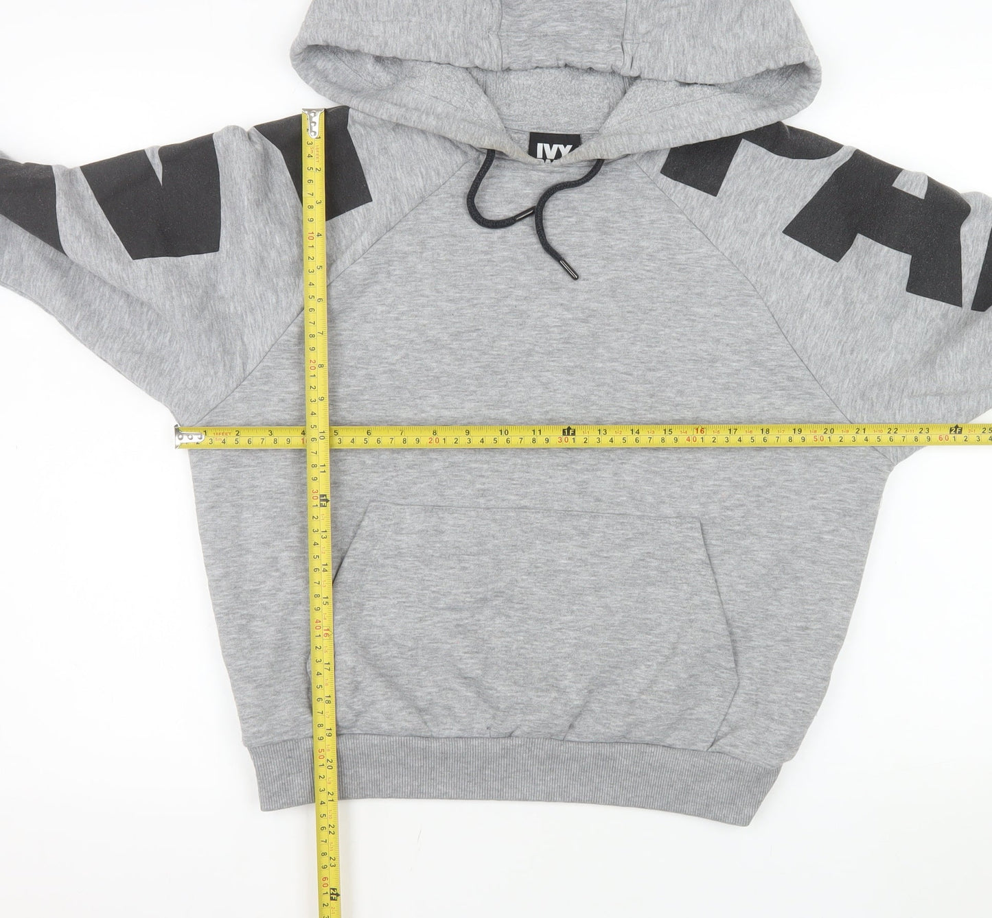 Ivy Park Womens Grey XS Pullover Hoodie with Black Graphic Sleeves