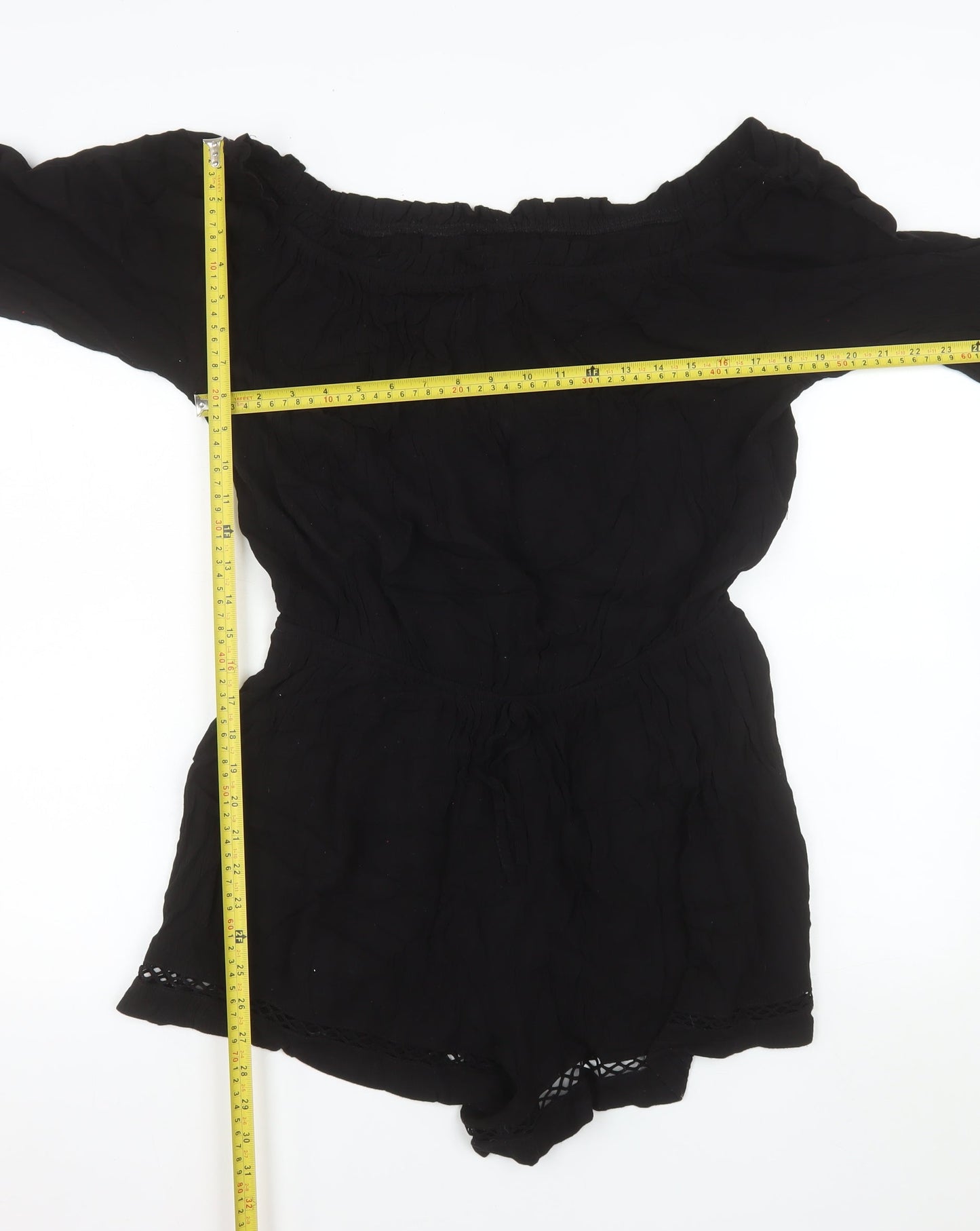 Savida for Dunnes Stores Black Off Shoulder Playsuit Women L Viscose Lace Trim