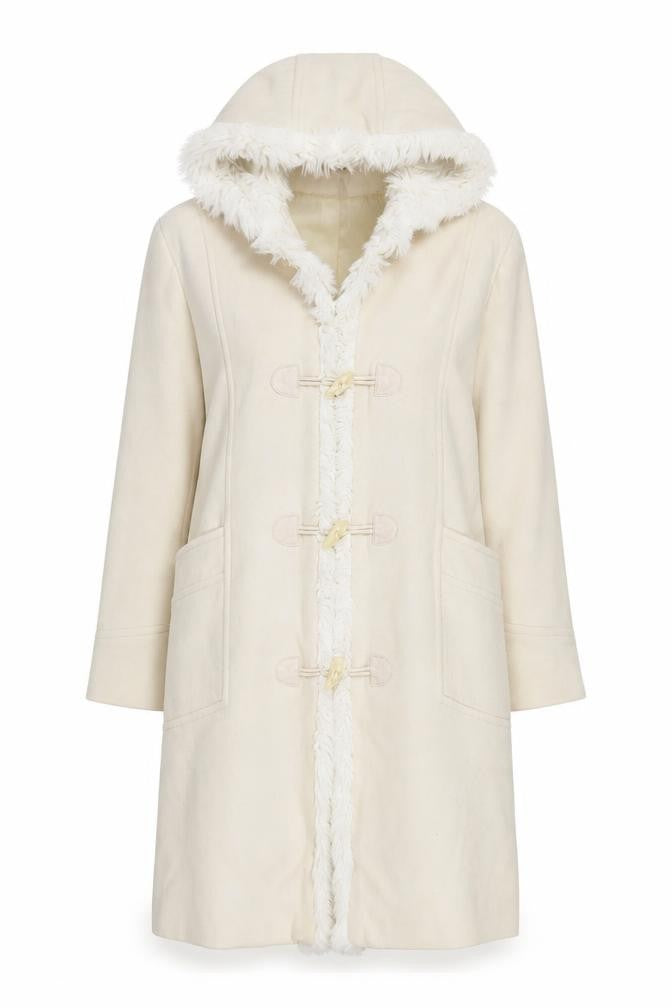 Zoe Women Ivory Wool Hooded Duffle Coat Size 14