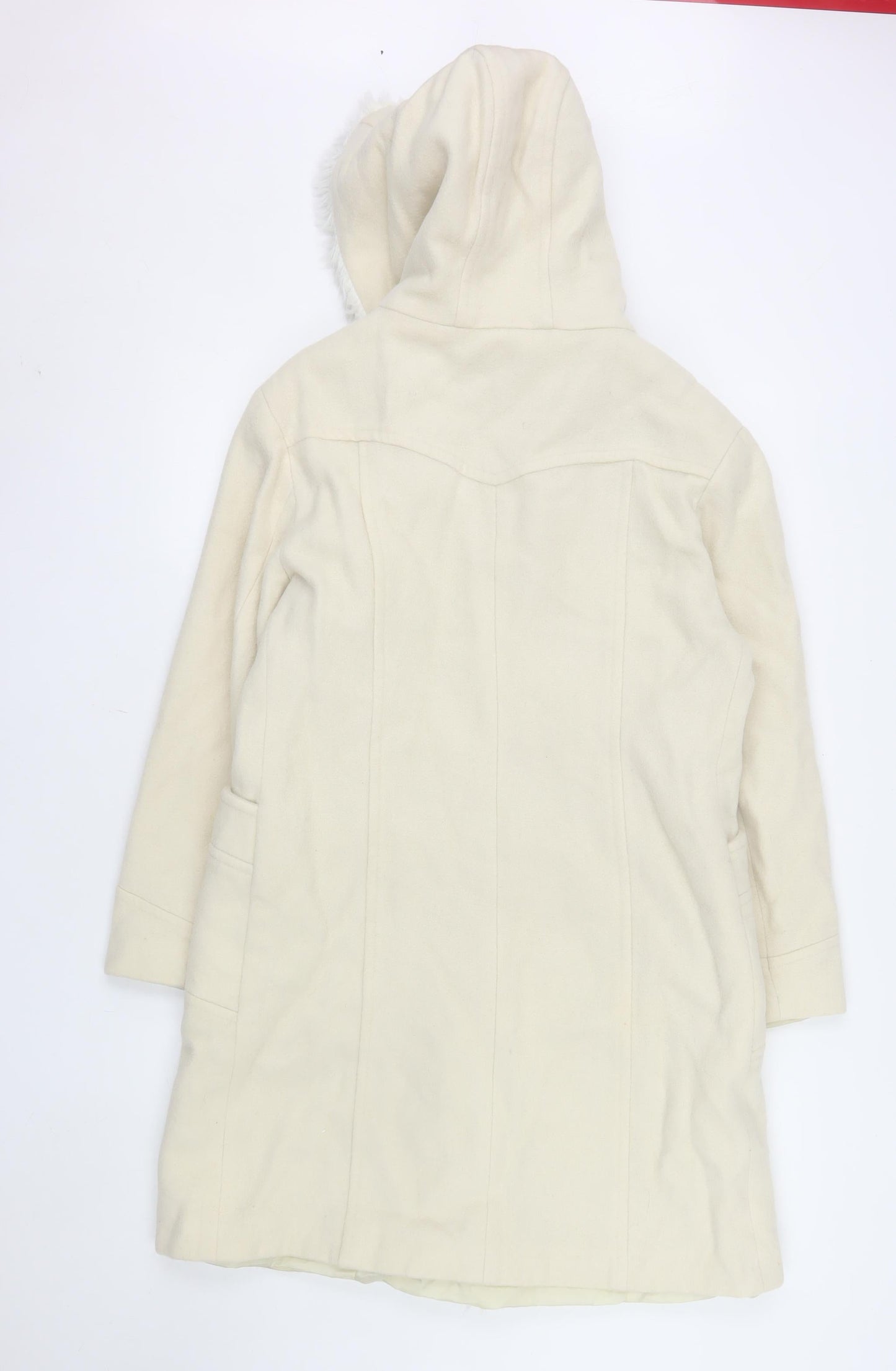 Zoe Women Ivory Wool Hooded Duffle Coat Size 14