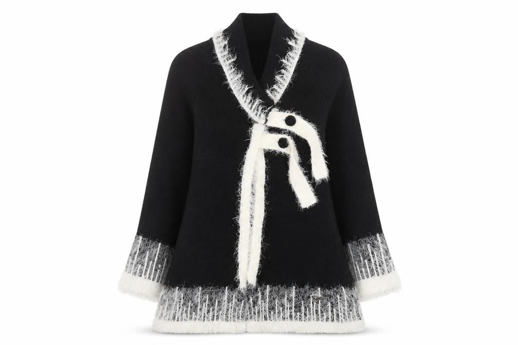 ZEAL Womens Black Wool Blend V-Neck Long Sleeve Cardigan M