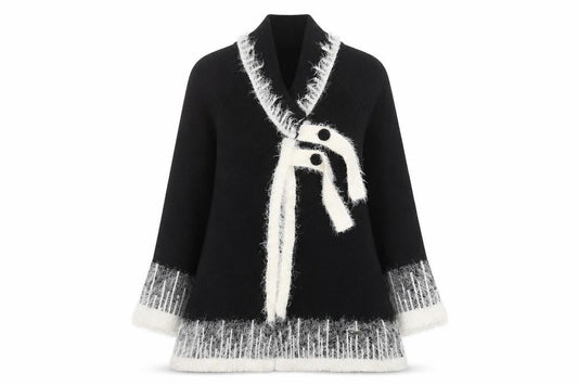ZEAL Womens Black Wool Blend V-Neck Long Sleeve Cardigan M