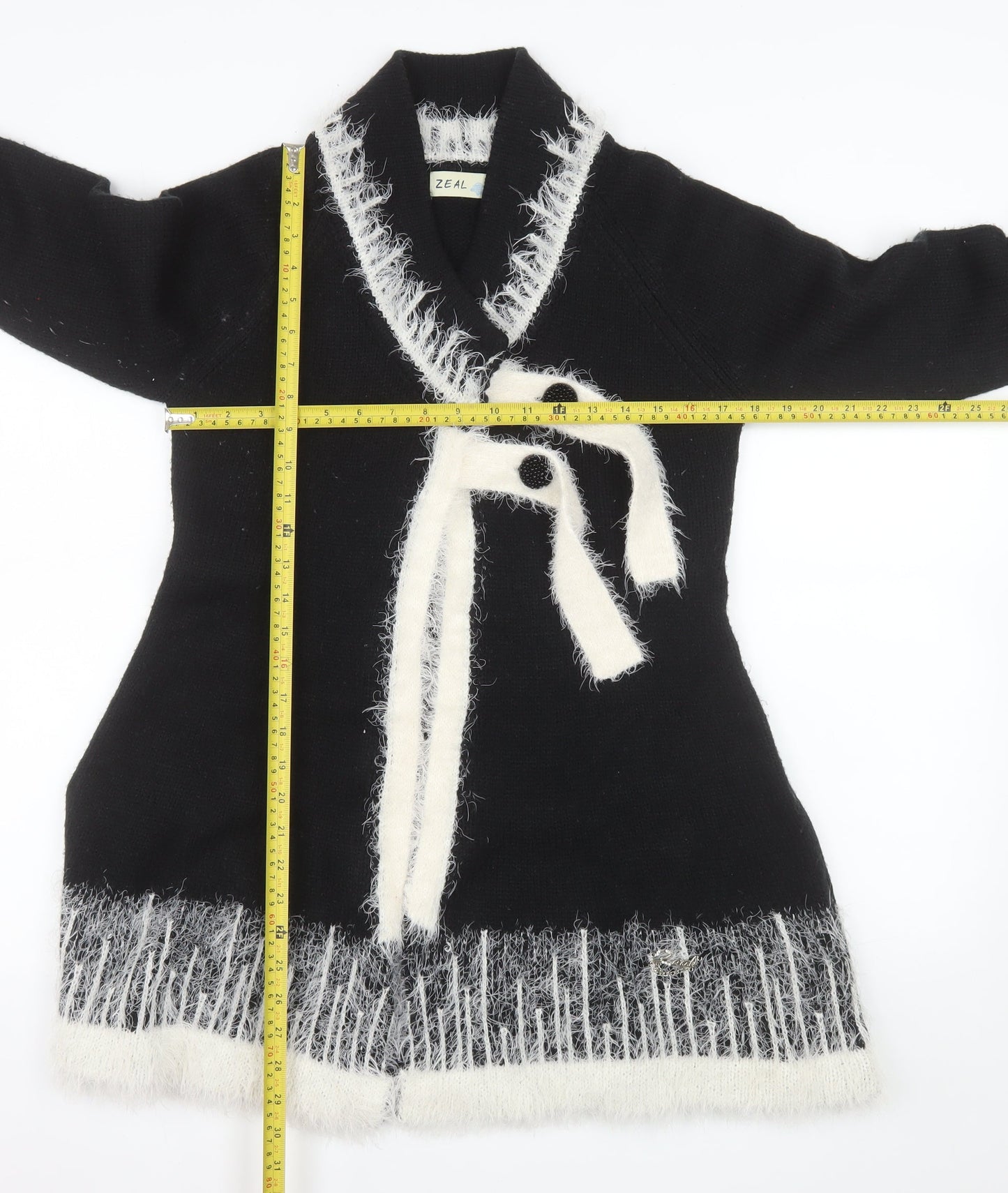 ZEAL Womens Black Wool Blend V-Neck Long Sleeve Cardigan M