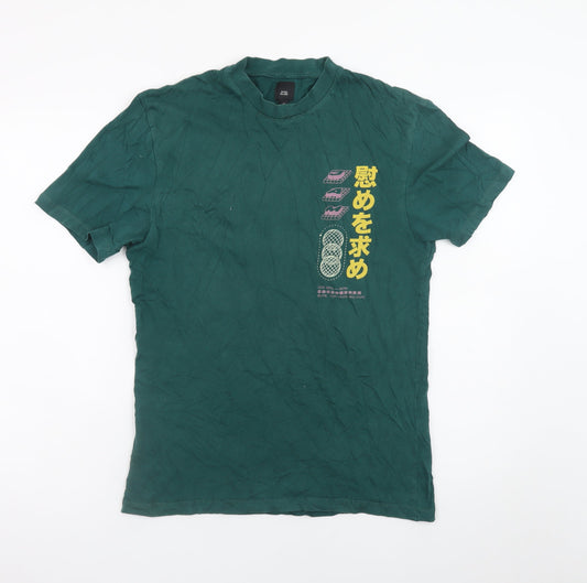 River Island Men's Green Japanese Graphic Print T-Shirt XS