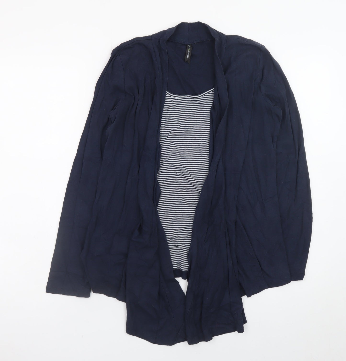 Marks and Spencer Women Blue Size 12 Cotton Blend Open Cardigan