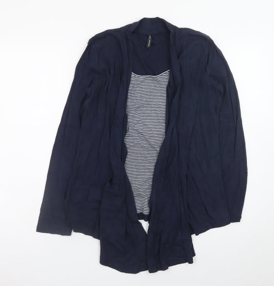 Marks and Spencer Women Blue Size 12 Cotton Blend Open Cardigan