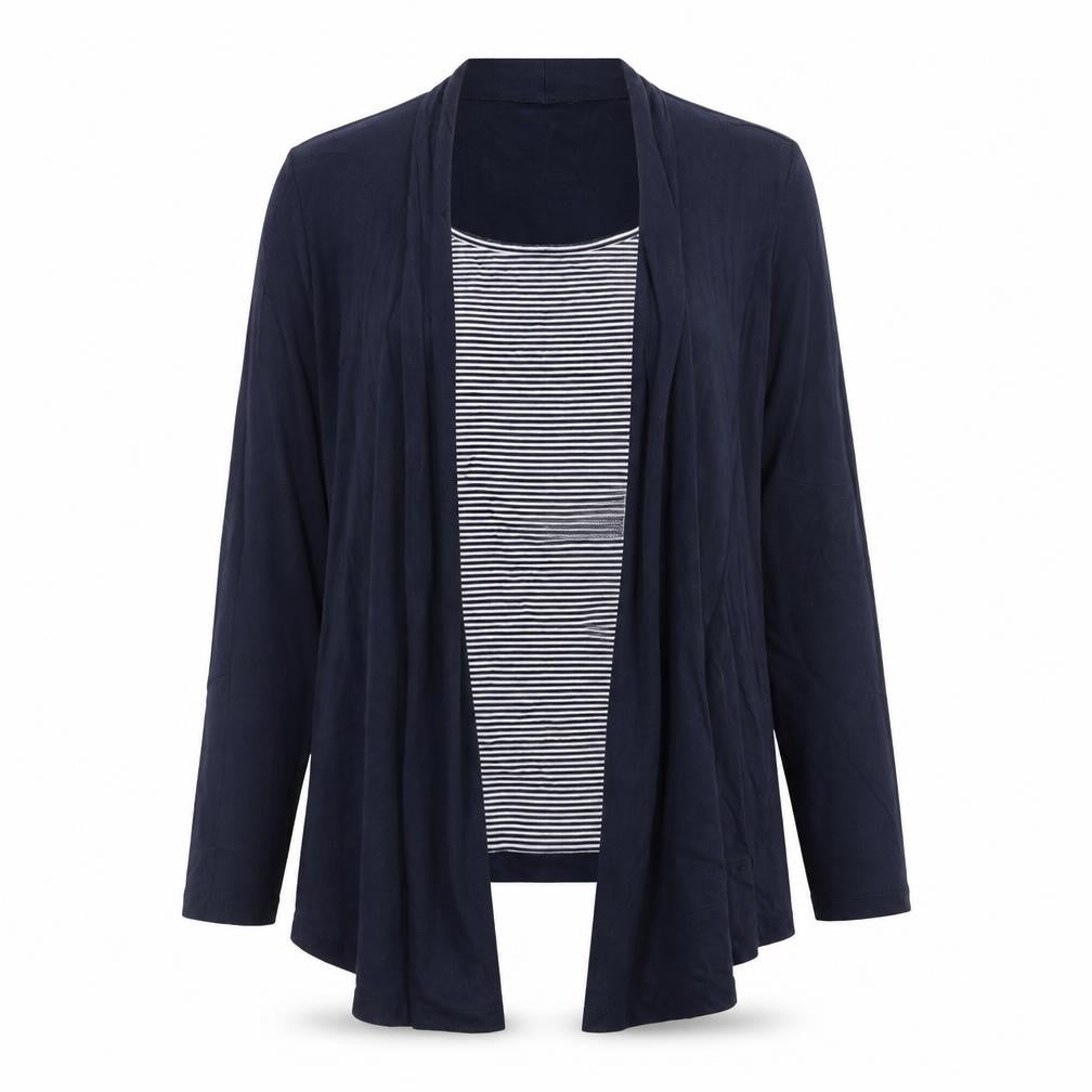 Marks & Spencer Women Blue Size 12 Cotton Blend Open Cardigan