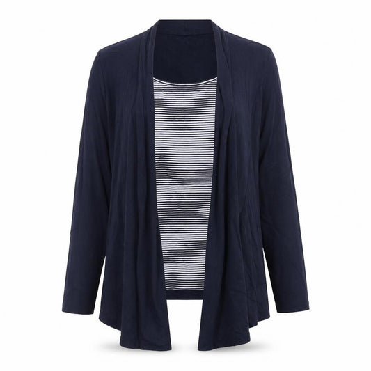 Marks & Spencer Women Blue Size 12 Cotton Blend Open Cardigan