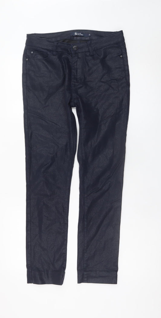 Soo Womens Navy Skinny Trousers Size 10 Shimmer Stretch Pants