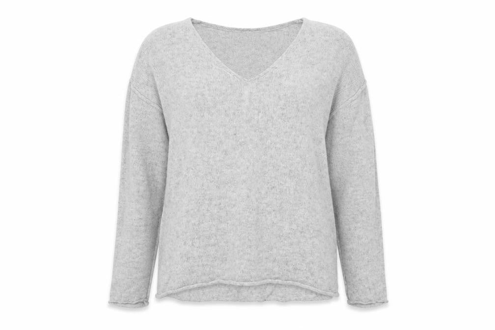 L.O.G.G. Women Grey V-Neck Long Sleeve Knit Pullover Jumper Size 8