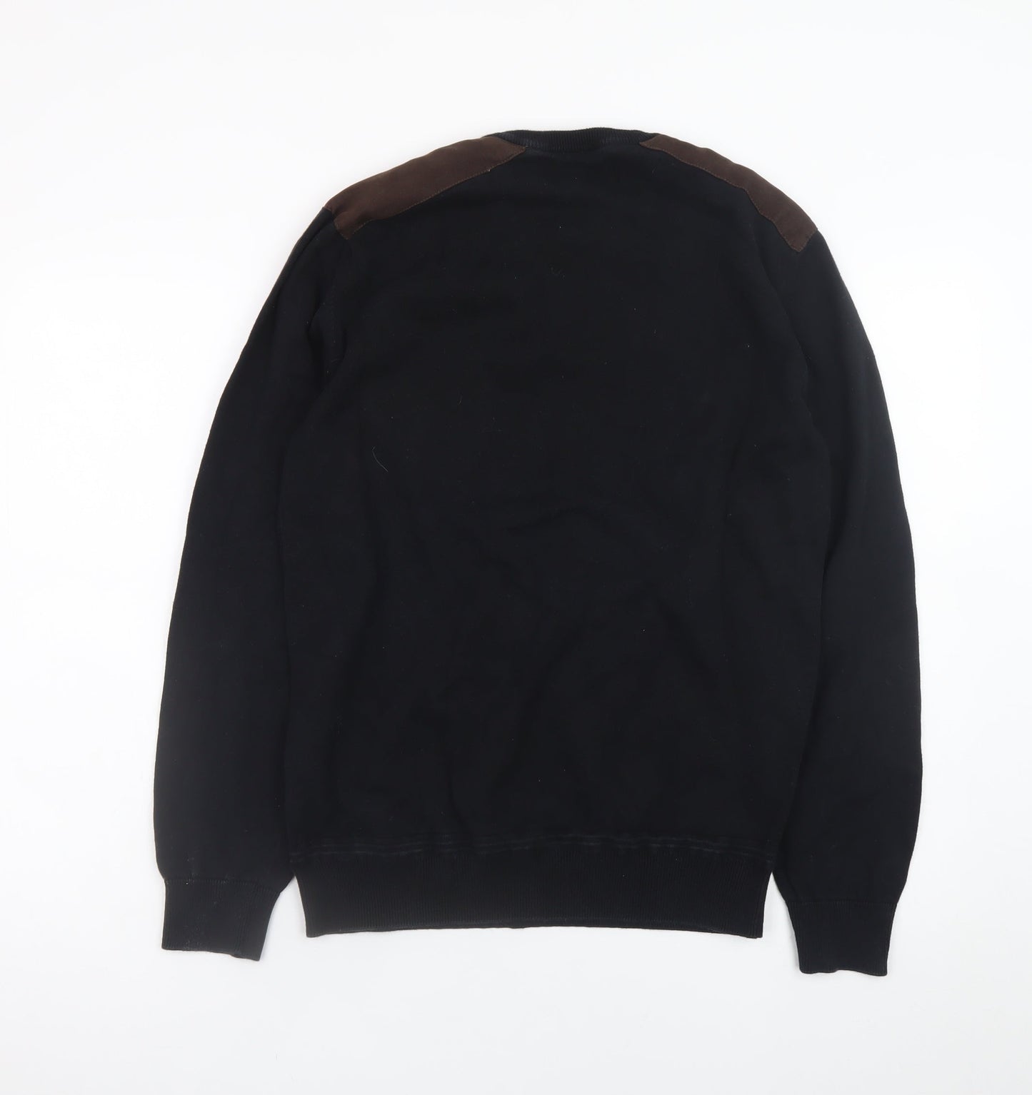 Angelo Litrico Men's Black Pullover Jumper Suede Shoulder Panels S
