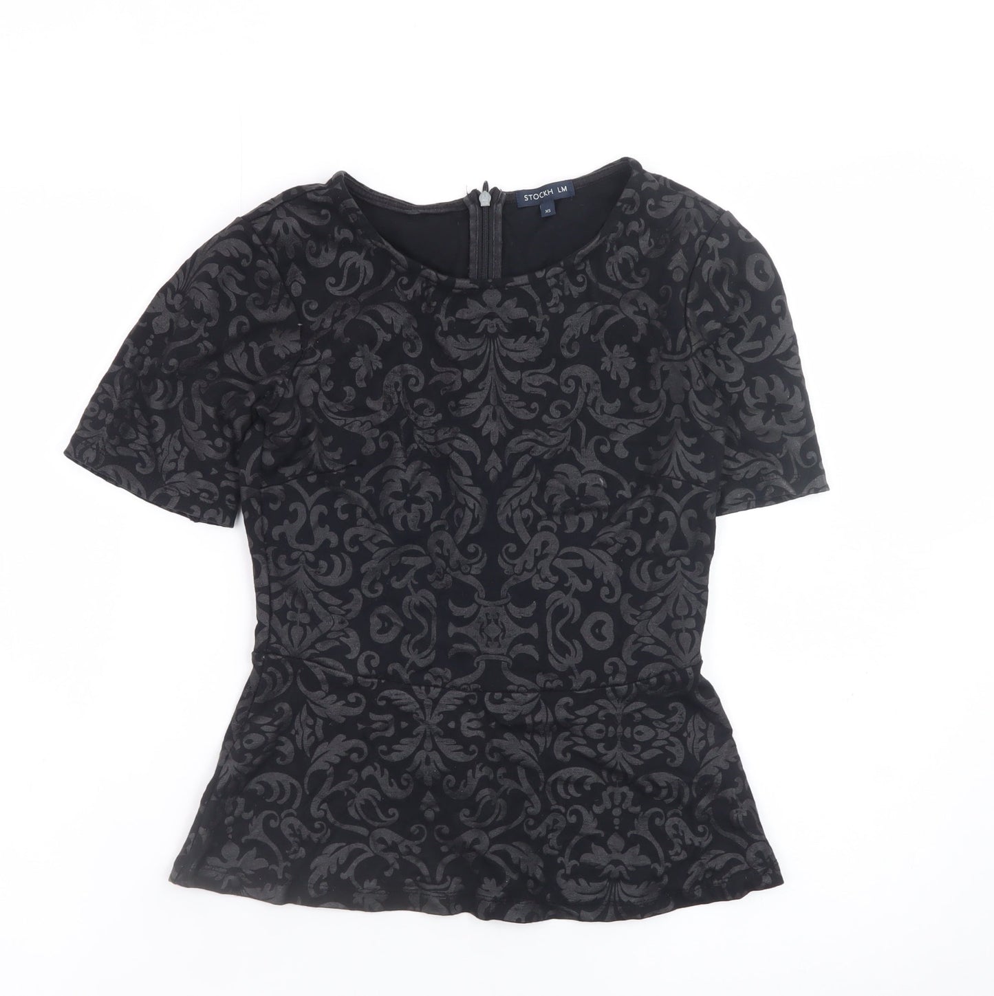 Stockh LM Women Black Jacquard Short Sleeve Peplum Top XS