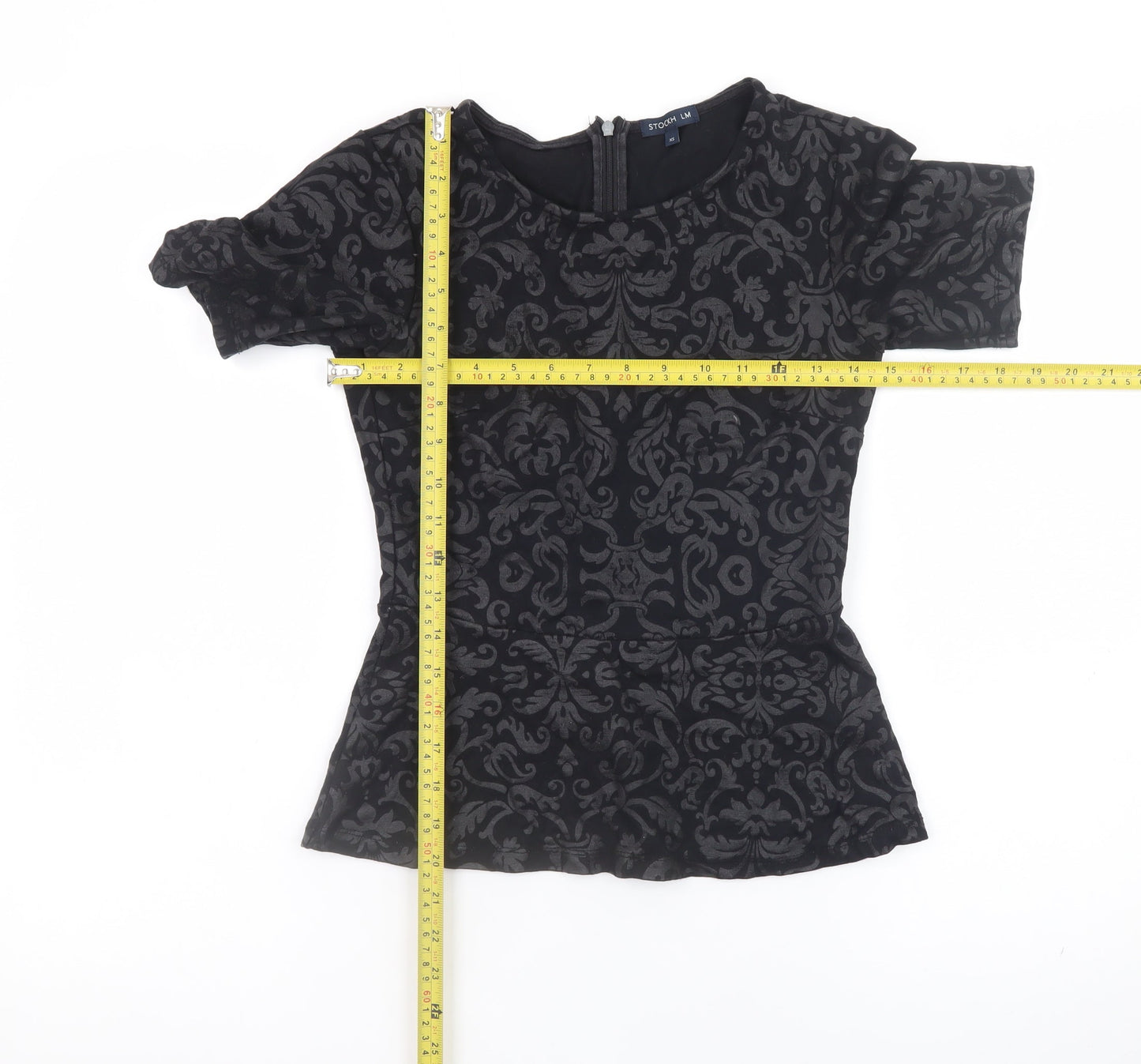 Stockh LM Women Black Jacquard Short Sleeve Peplum Top XS