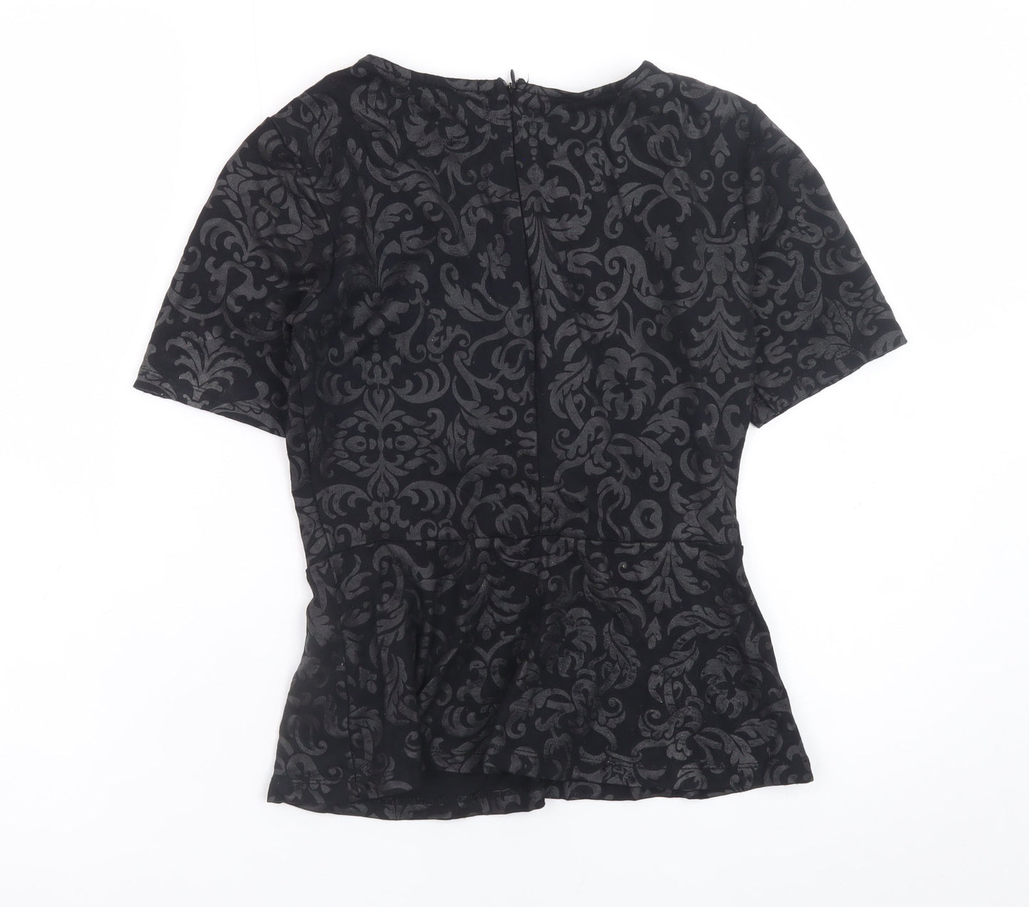 Stockh LM Women Black Jacquard Short Sleeve Peplum Top XS