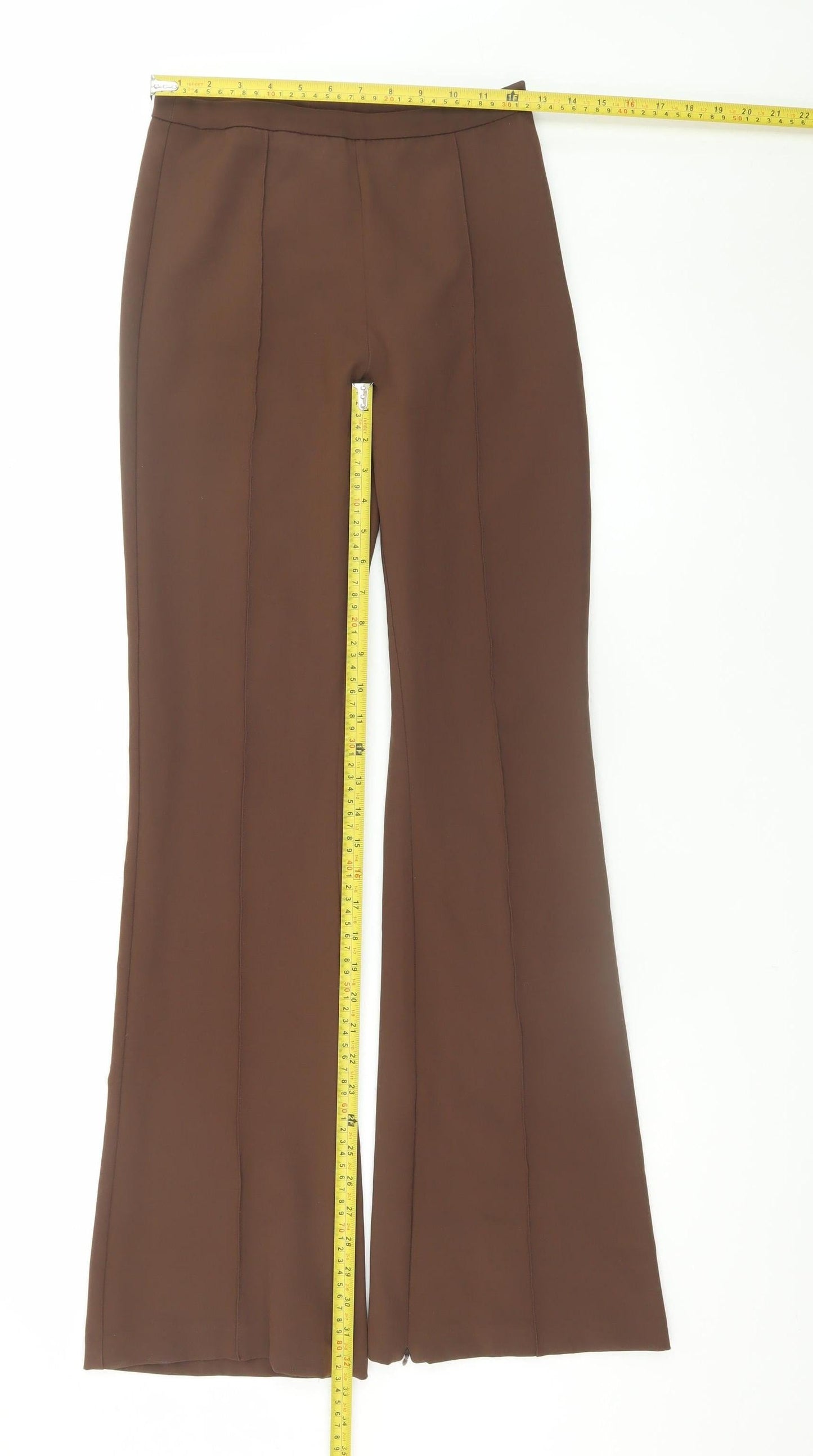 Bershka Women Brown Flared Stretch Trousers Size 8