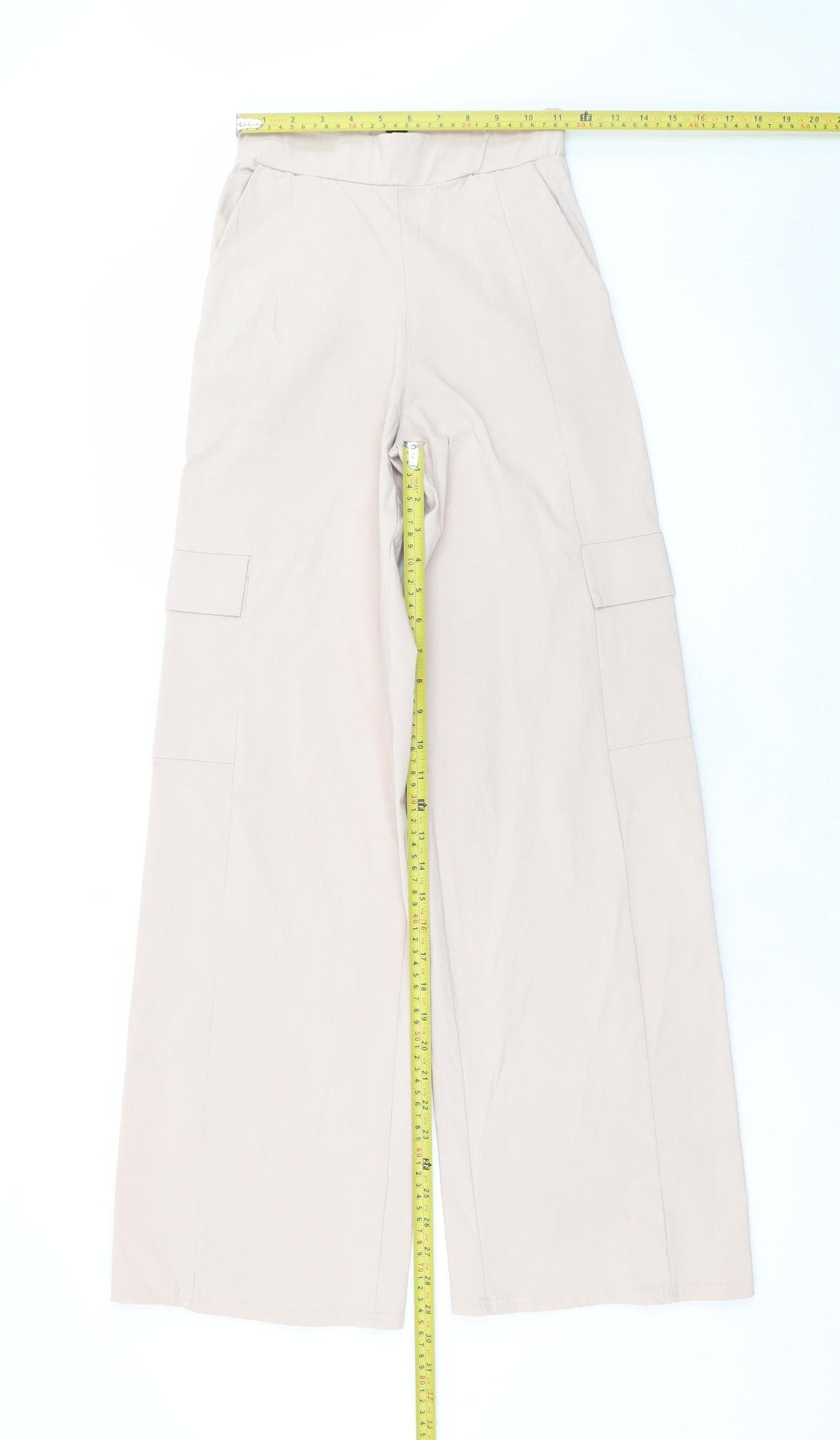 Boohoo Womens Beige Cargo Wide-Leg Trousers Size 6