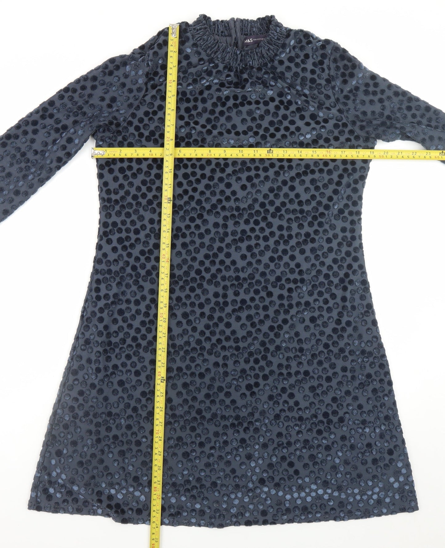 Marks and Spencer Women’s Blue Polka Dot Velvet Shift Dress Size 12
