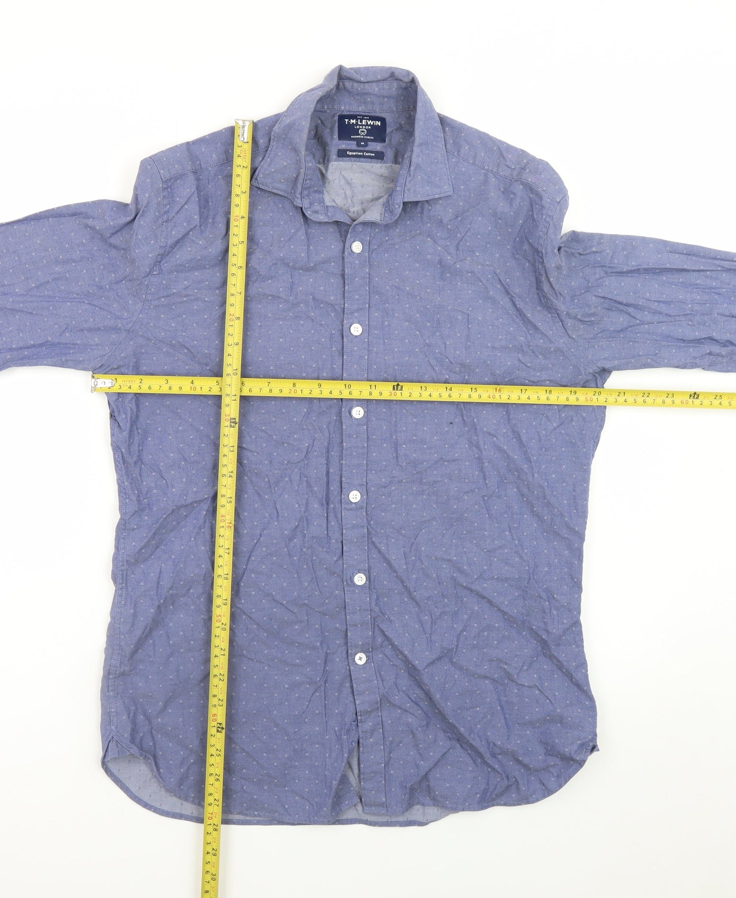 T.M. Lewin Men's Blue Egyptian Cotton Long Sleeve Button-Up Shirt M