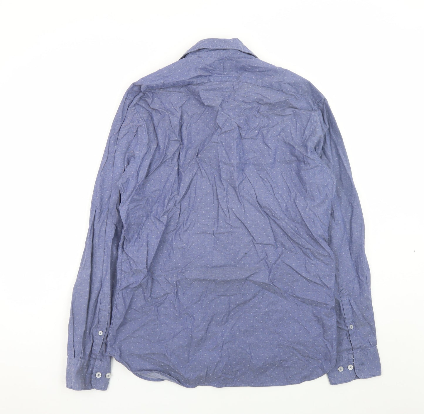 T.M. Lewin Men's Blue Egyptian Cotton Long Sleeve Button-Up Shirt M