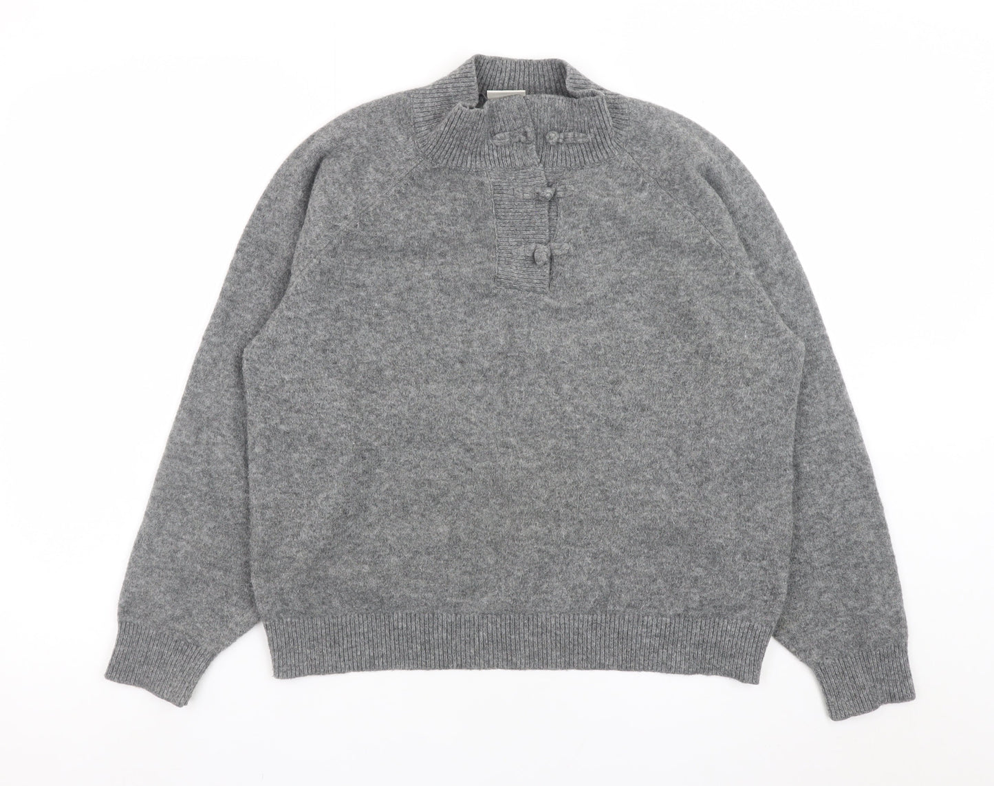 ICHI Womens Grey Henley Wool Blend Jumper XS