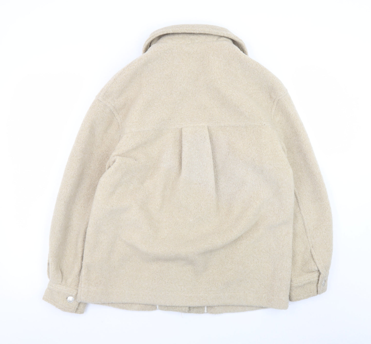 Bershka Women Beige Polyester Basic Jacket Size 8 Collared Lined