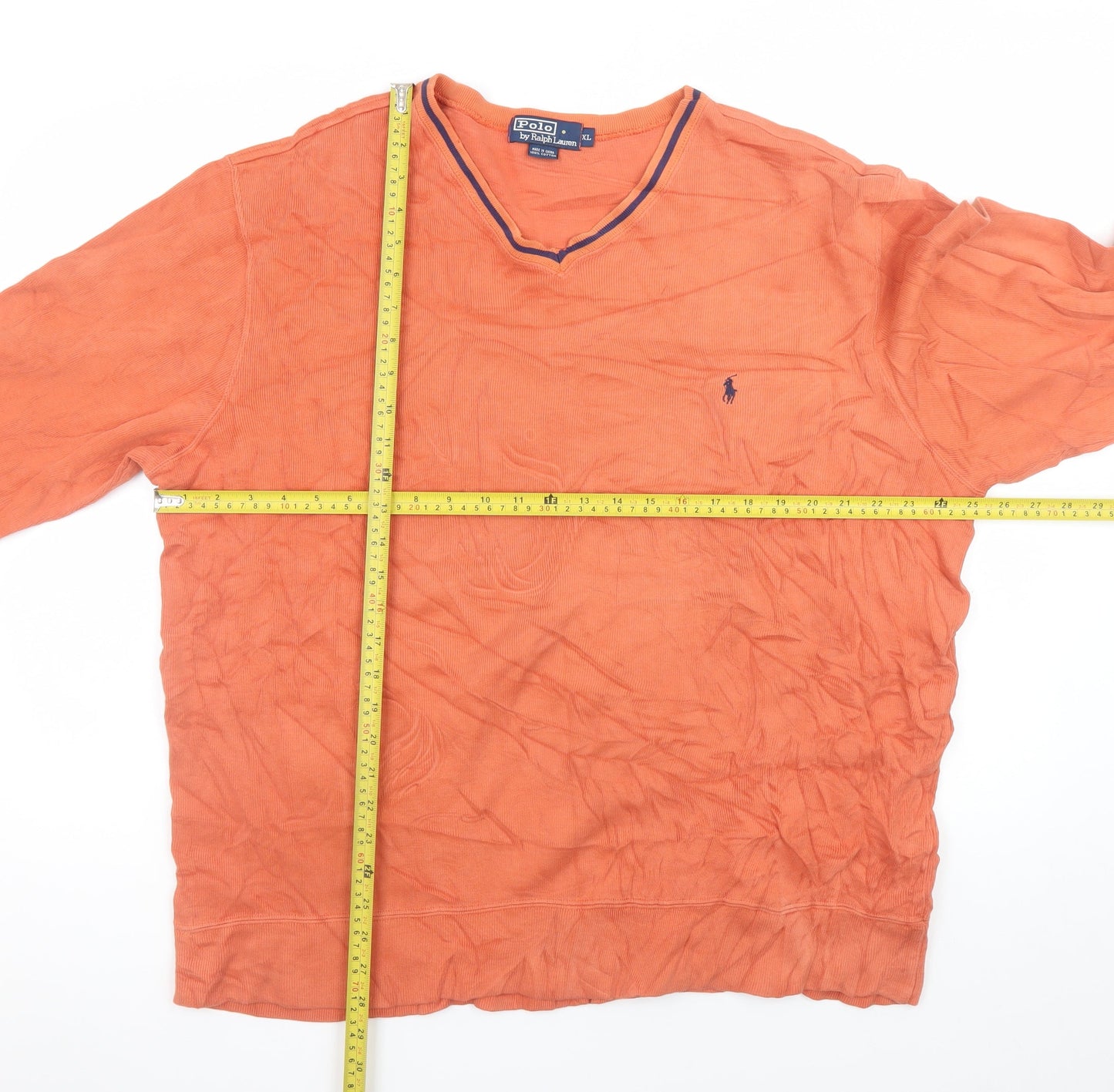 Ralph Lauren Men's Orange Cotton V-Neck Jumper XL