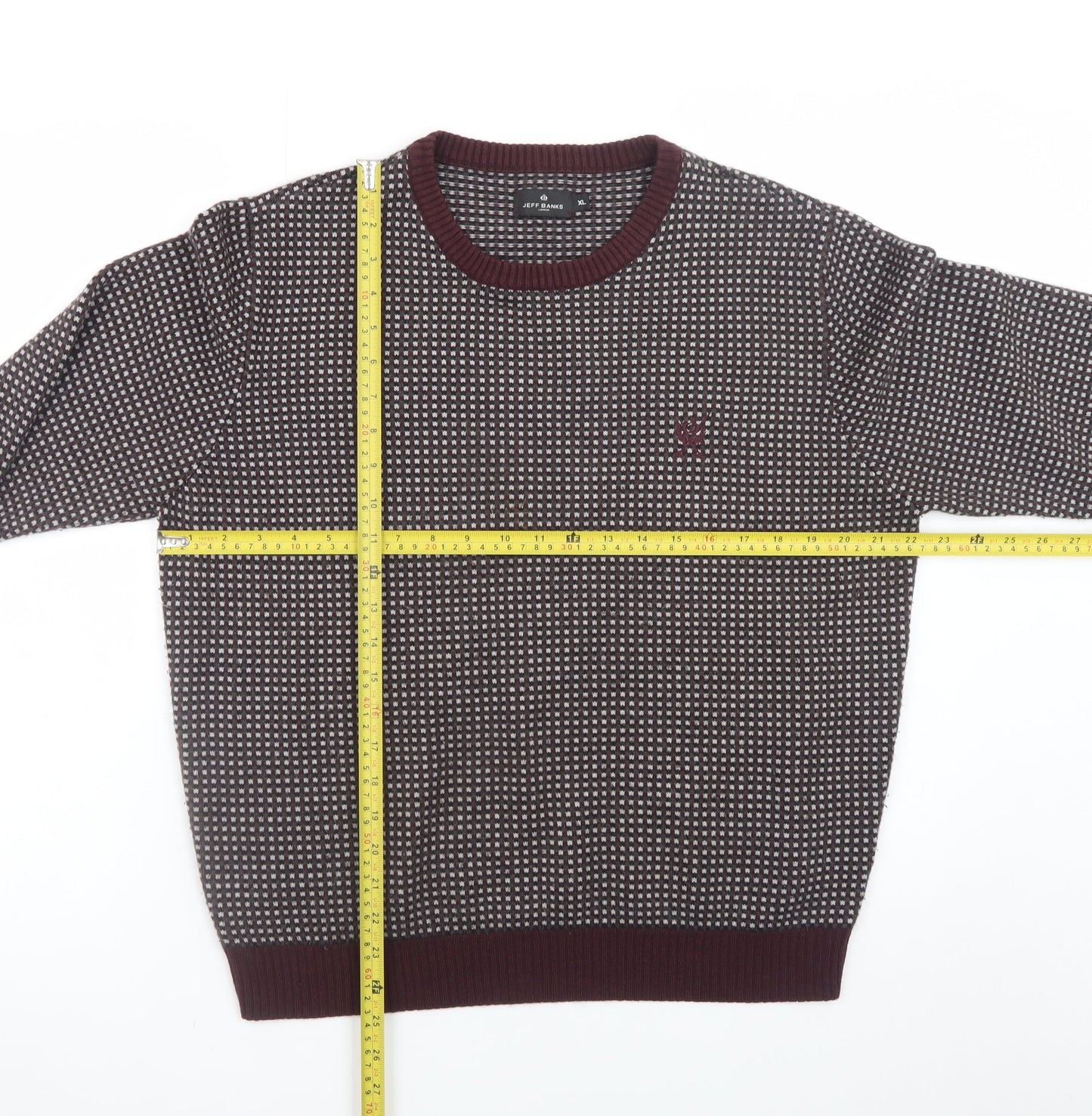 Jeff Banks Men's Red Geometric Knit Acrylic XL Pullover Jumper