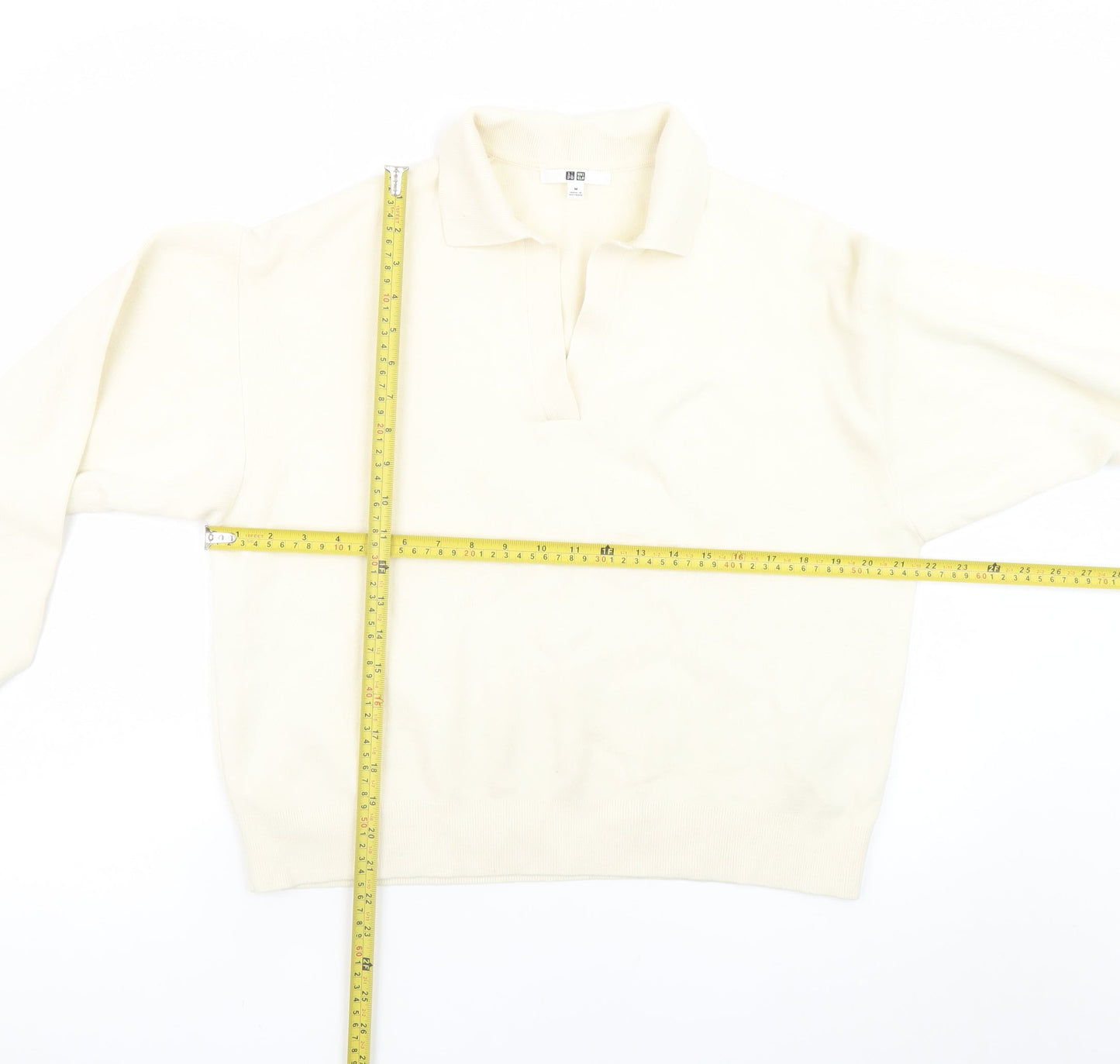 Uniqlo Women Ivory Cotton Collared Henley Jumper M