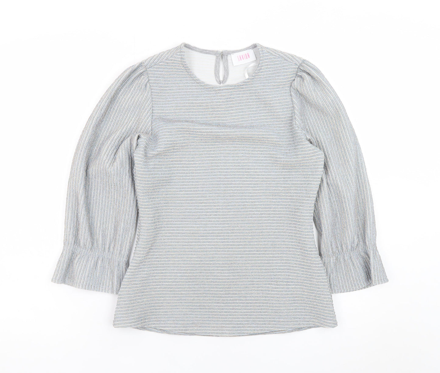Savida Women Grey Striped Tunic Blouse Long Sleeve XS