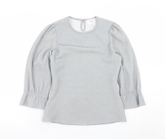 Savida Women Grey Striped Tunic Blouse Long Sleeve XS