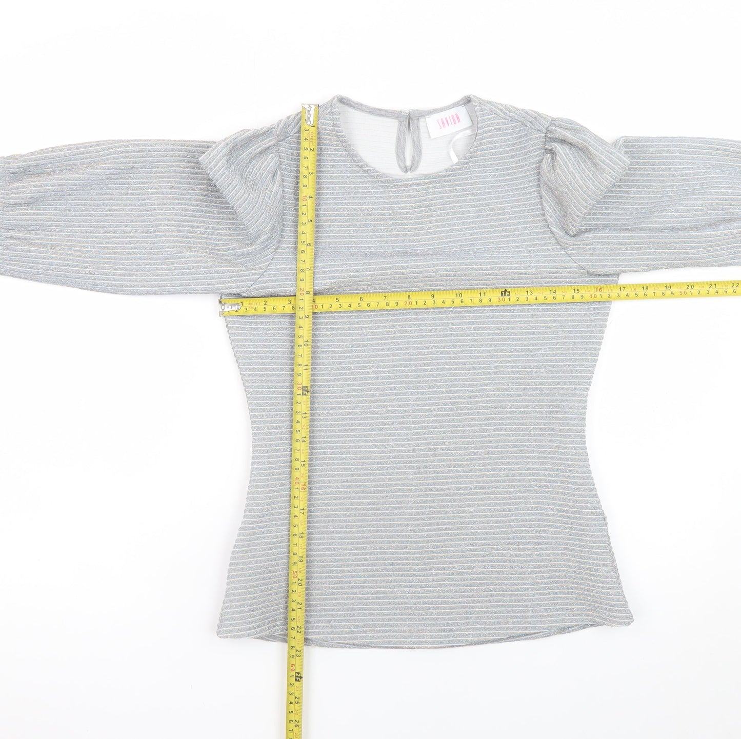 Savida Women Grey Striped Tunic Blouse Long Sleeve XS