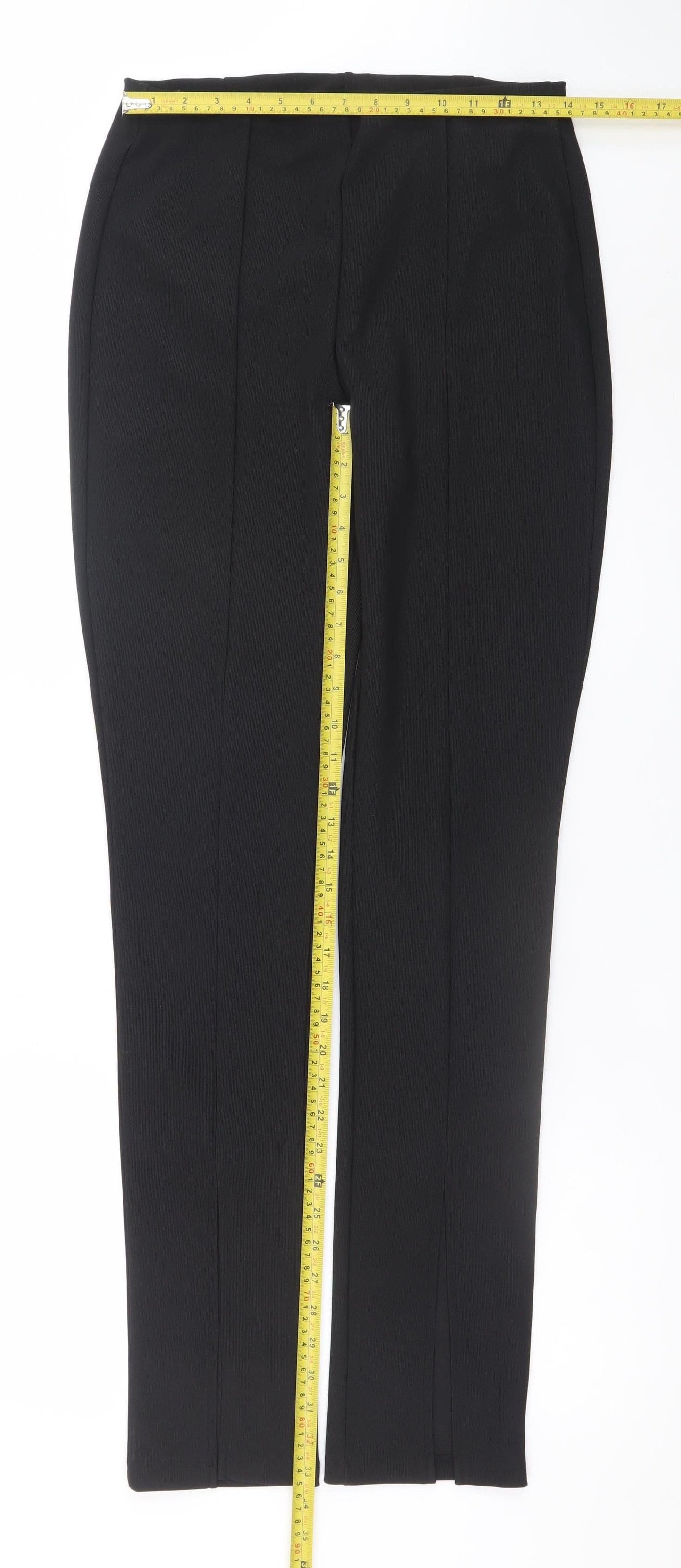 Zara Women Black Straight Leg Trousers L Knit Stretch Office Pants