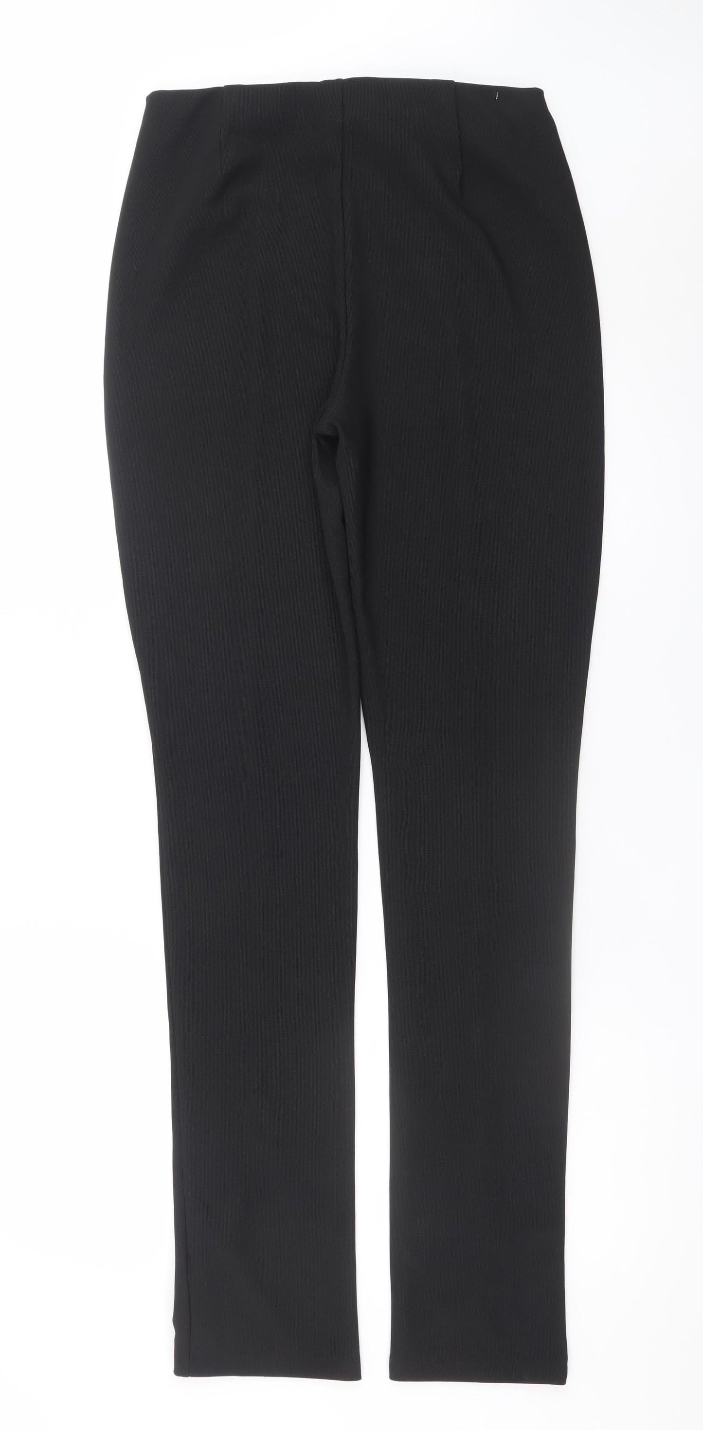 Zara Women Black Straight Leg Trousers L Knit Stretch Office Pants