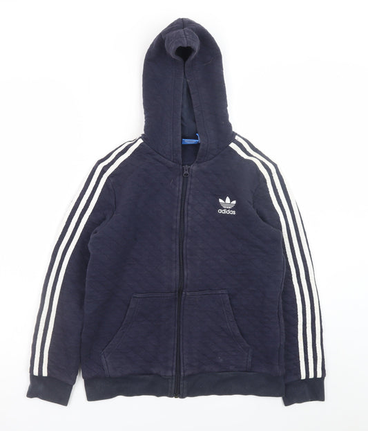Adidas Boys Navy Full Zip Quilted Hoodie 13-14 Years Cotton Blend