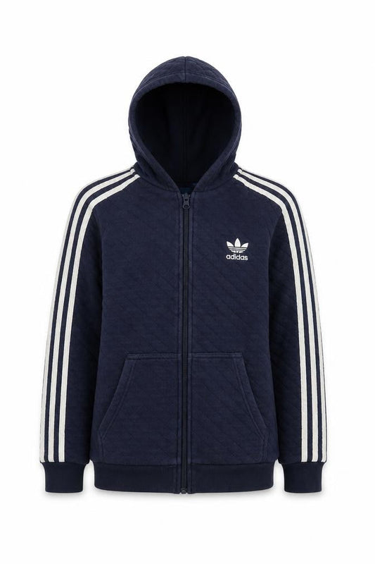 Adidas Boys Navy Full Zip Quilted Hoodie 13-14 Years Cotton Blend