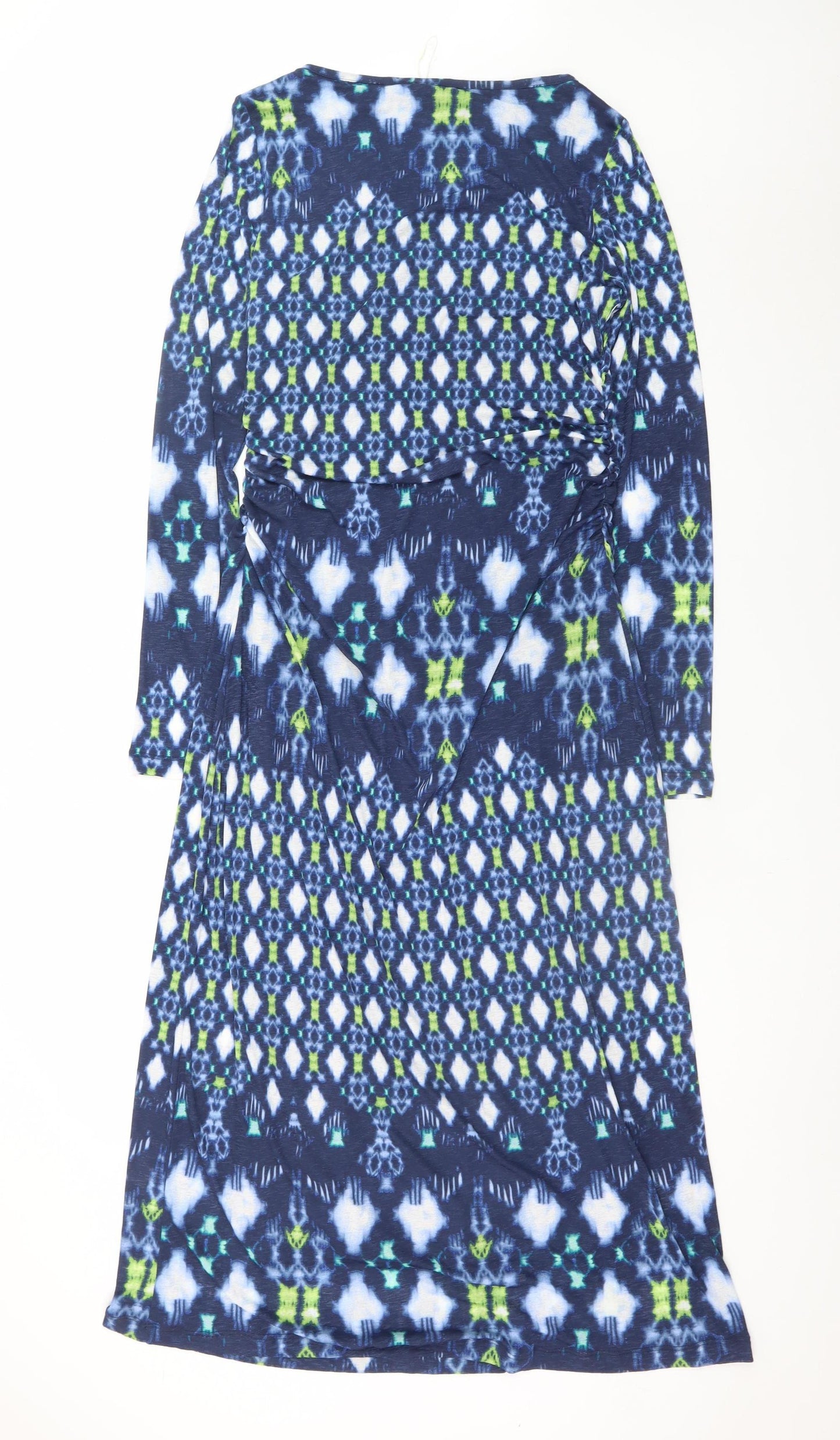 Marks and Spencer Women Blue Geometric Tall Size 14 Long Sleeve Shift Dress