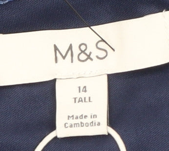 Marks and Spencer Women Blue Geometric Tall Size 14 Long Sleeve Shift Dress