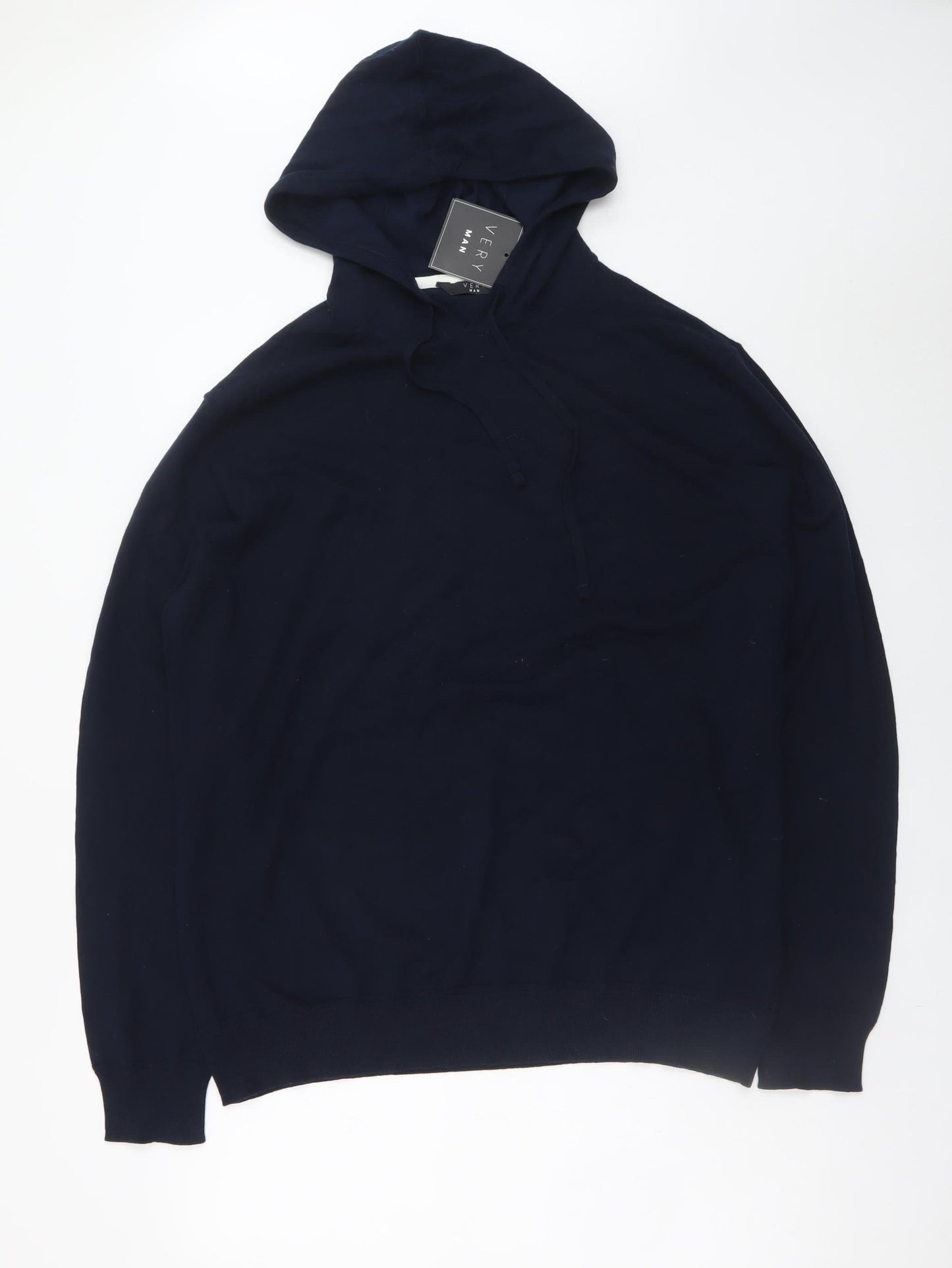 Very Man Navy Blue Cotton Blend Pullover Hoodie 2XL Men's Casual Knitwear