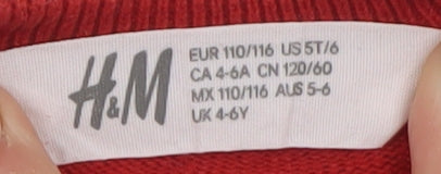 H&M Boys Red Christmas Jumper 4-6 Years Cotton Crew Neck Snowman Fair Isle