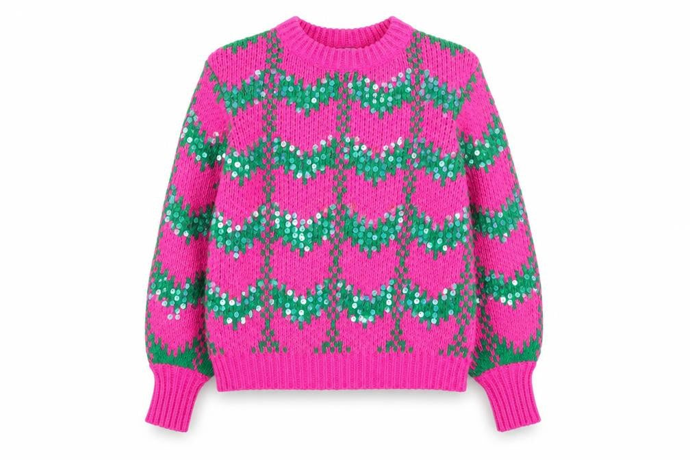 Savida Womens Pink Green Sequin Knit Jumper Medium