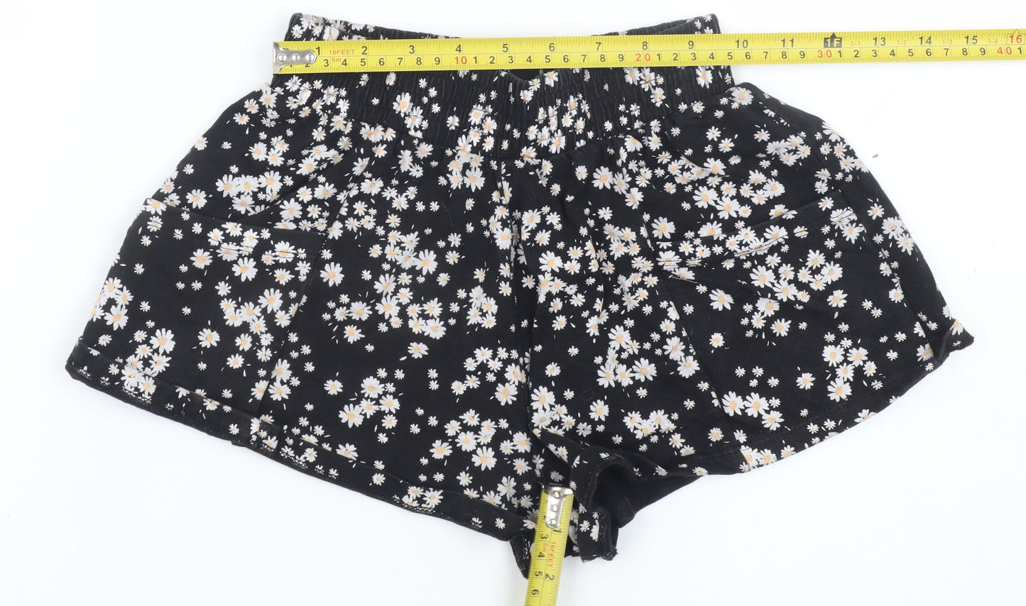 Next Girls Black Floral Daisy Print Cotton Shorts Size 7 Years