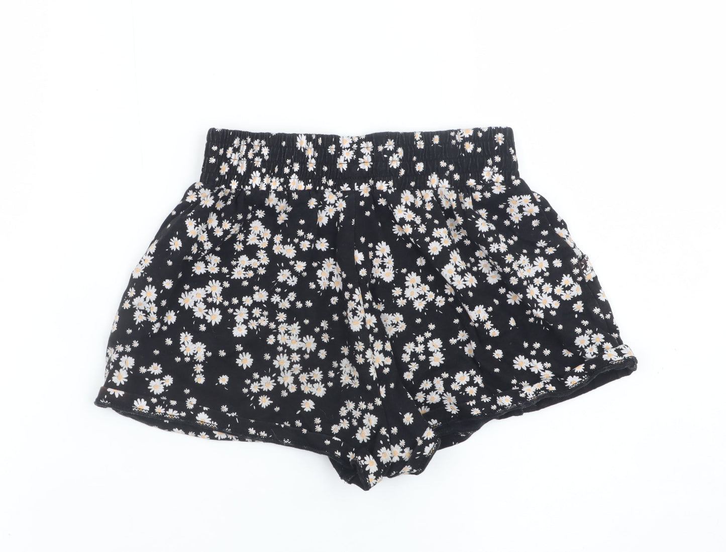 Next Girls Black Floral Daisy Print Cotton Shorts Size 7 Years