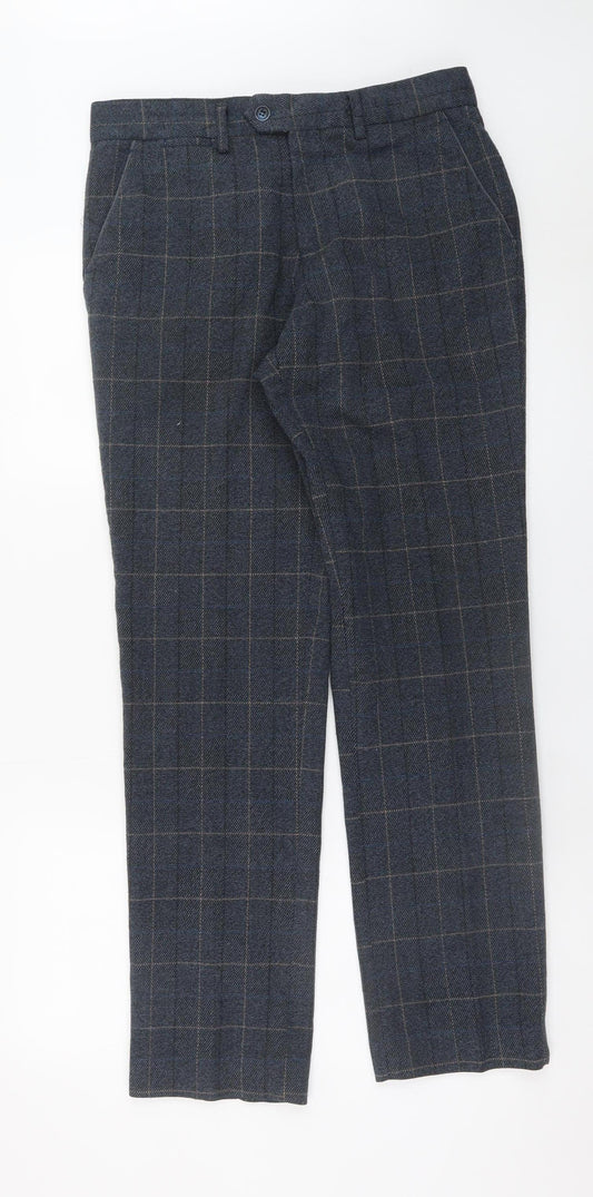Marc Darcy Men's Grey Check Slim Fit Dress Trousers 30R