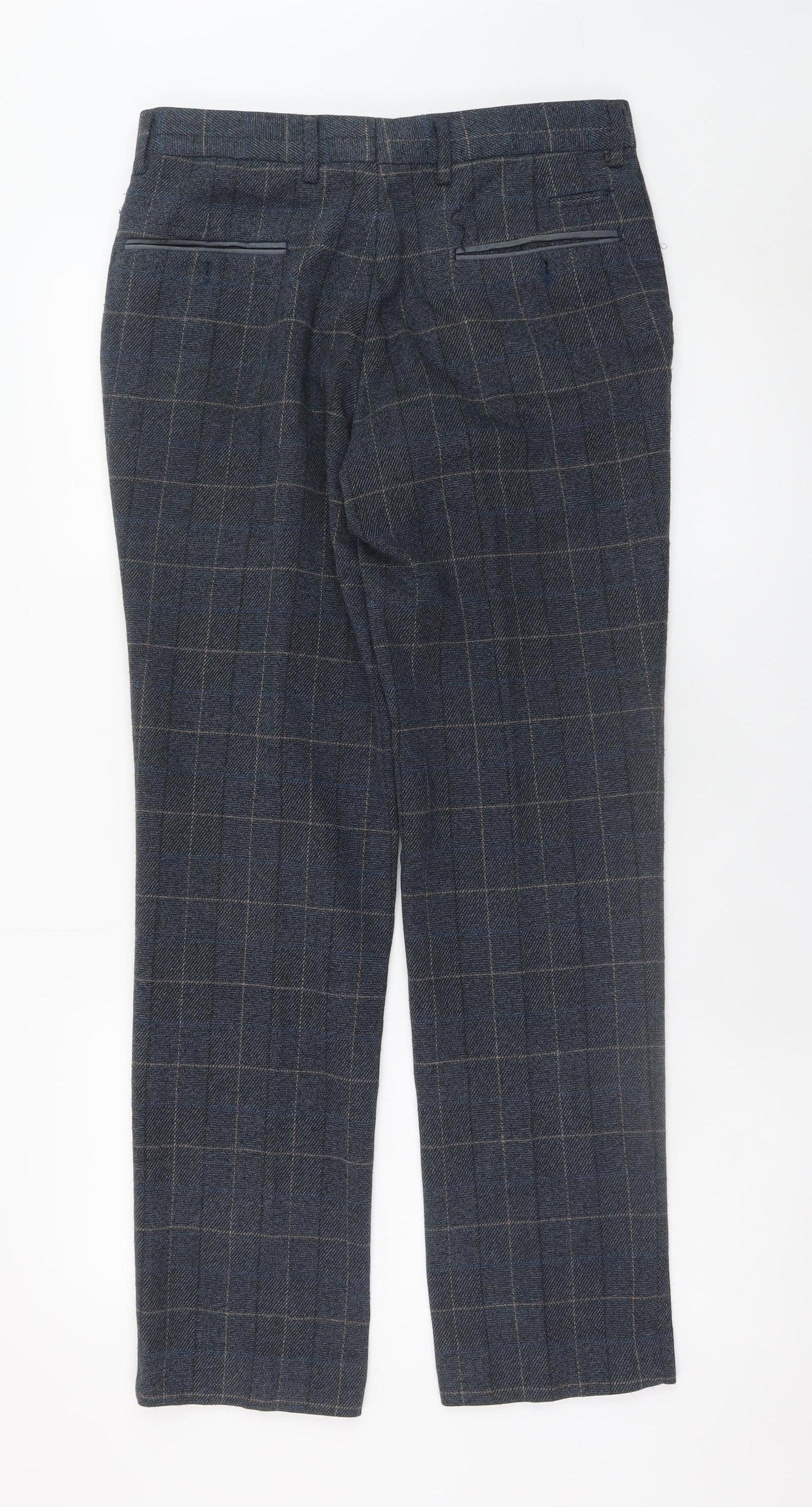 Marc Darcy Men's Grey Check Slim Fit Dress Trousers 30R