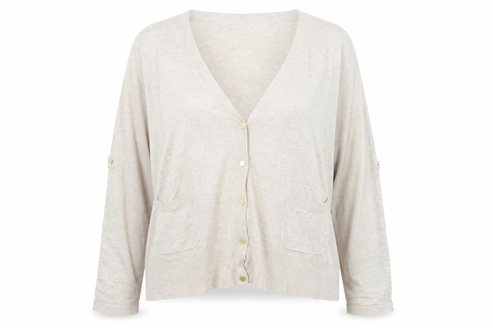Marks & Spencer Women Beige V-Neck Button Cardigan Size 14