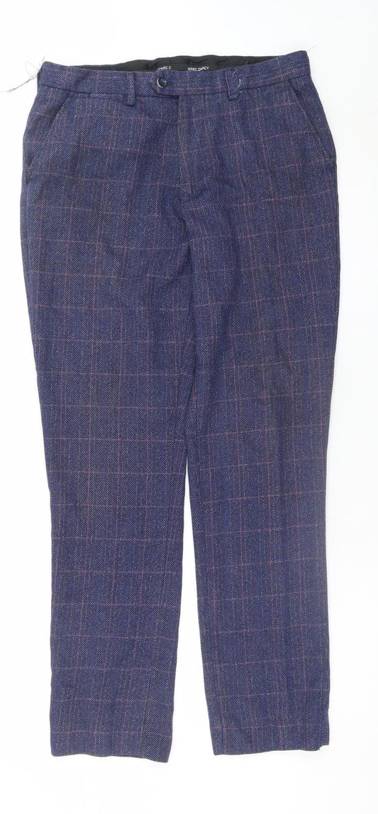 Marc Darcy Men's Blue Checked Wool Blend Dress Trousers 38/32