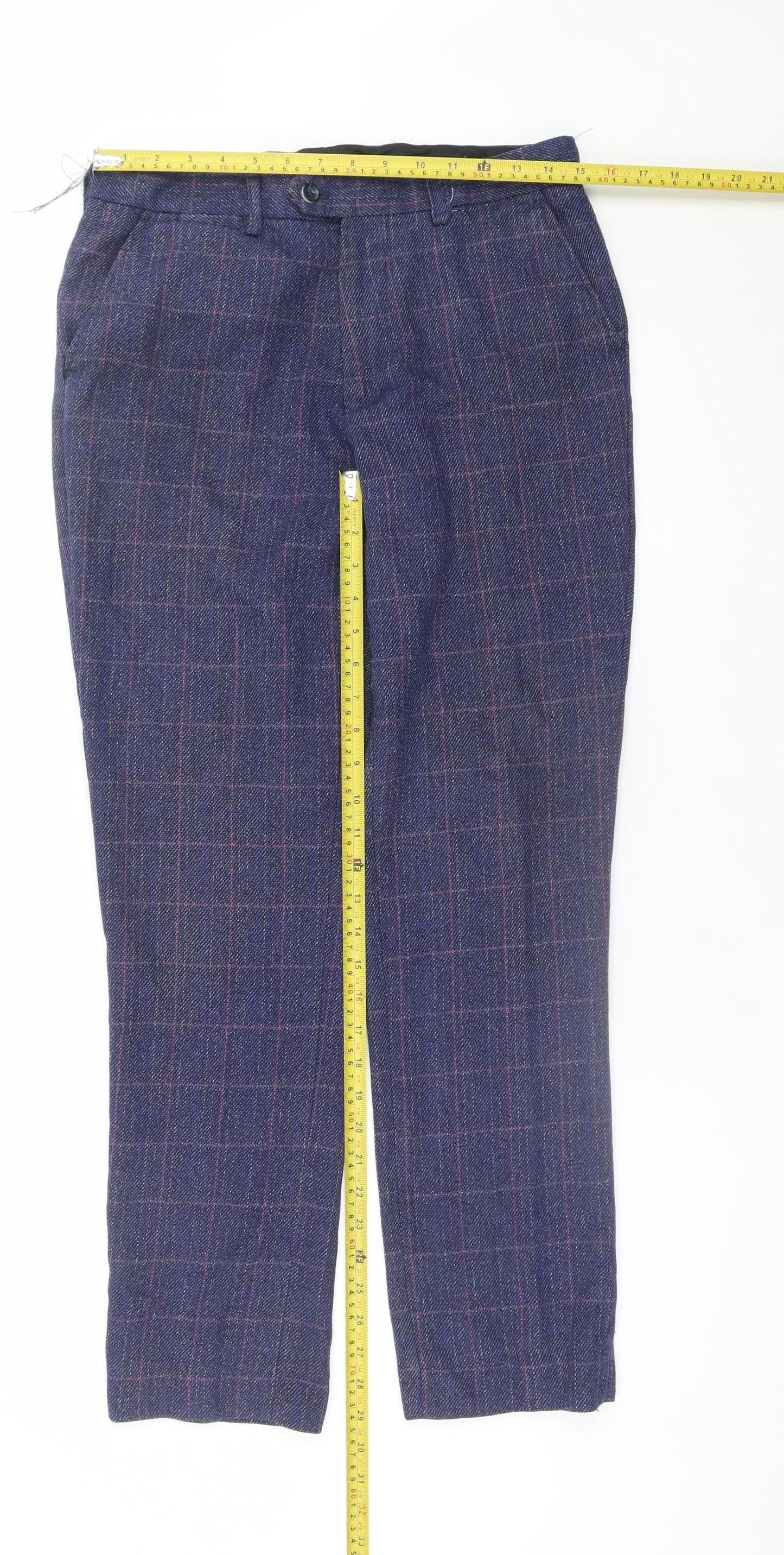 Marc Darcy Men's Blue Checked Wool Blend Dress Trousers 38/32