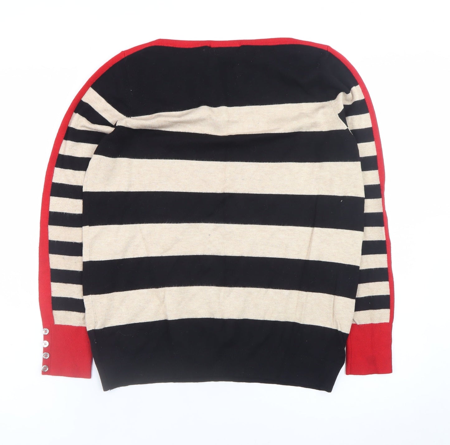 Wallis Women’s Black Beige Red Striped Boat Neck Jumper Size 14